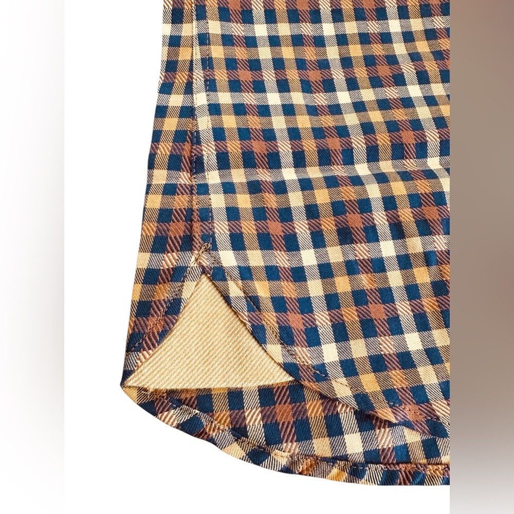 Luchiano Visconti Global Mint Men’s Large Gold & Navy Plaid Cotton Shirt NWT - Picture 11 of 13